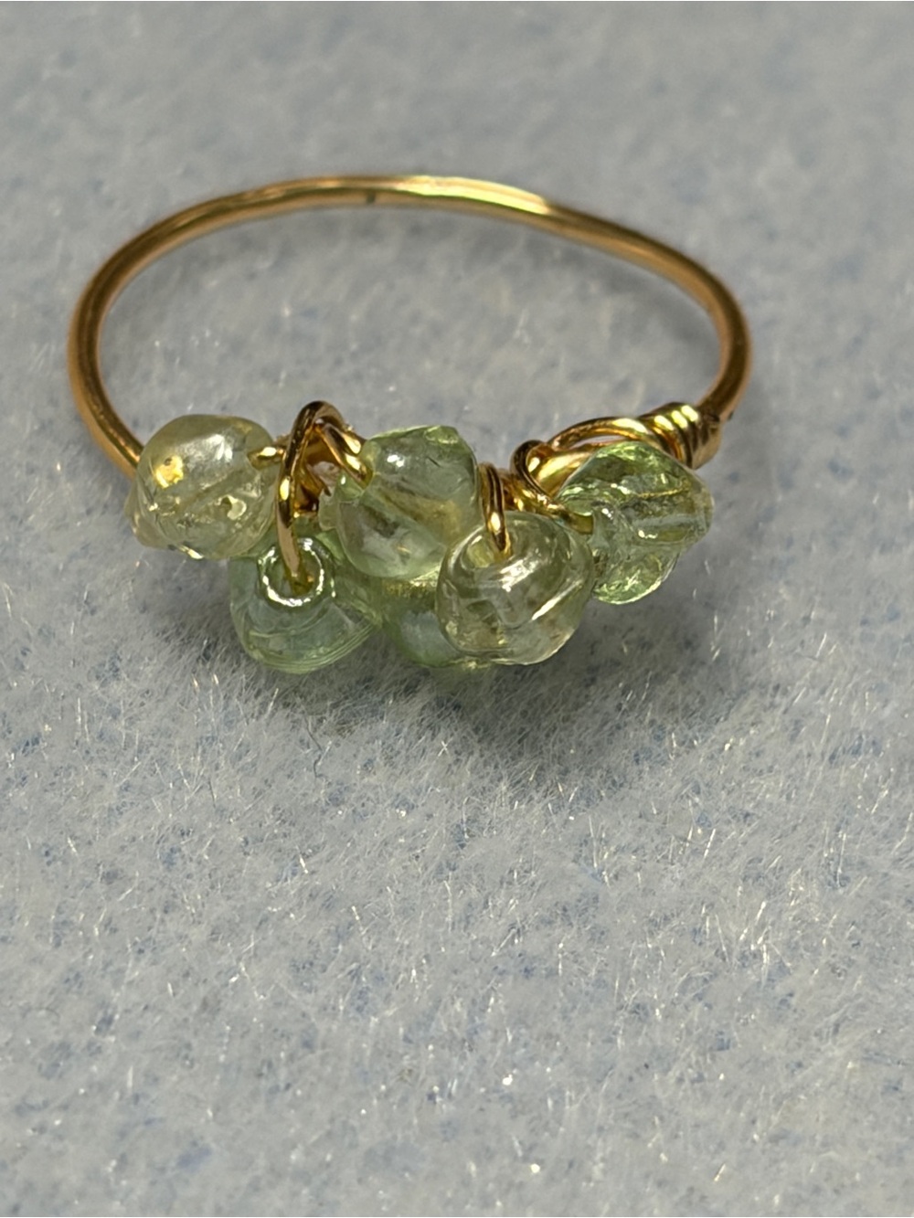 Delicate Gold Ring with Light Green Glass Beads
